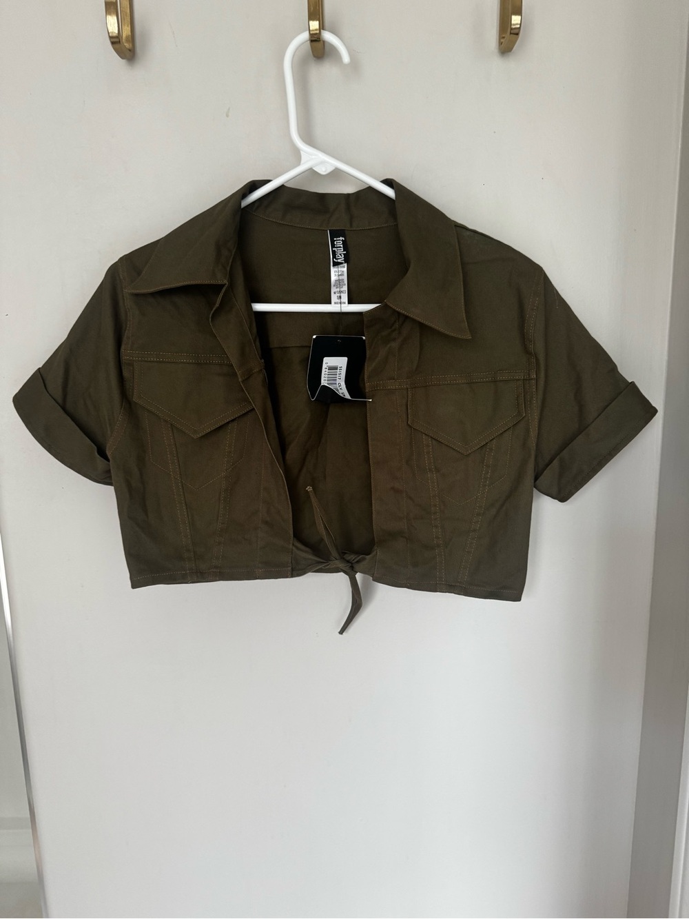 NWT Forplay Olive Green Utility Tie Front Crop Top S/M